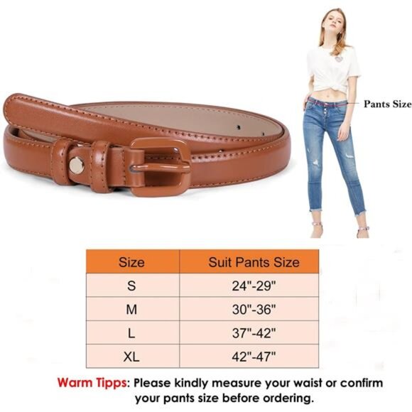 Women skinny leather belt thin waist jeans dress belt pin buckle fashion outfit - Picture 5 of 6